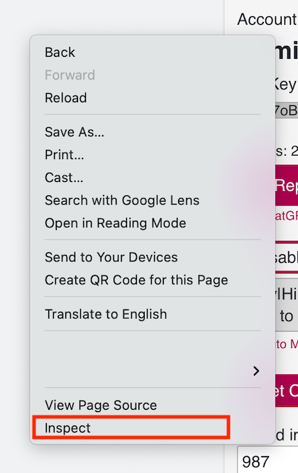 Right-click Inspect example