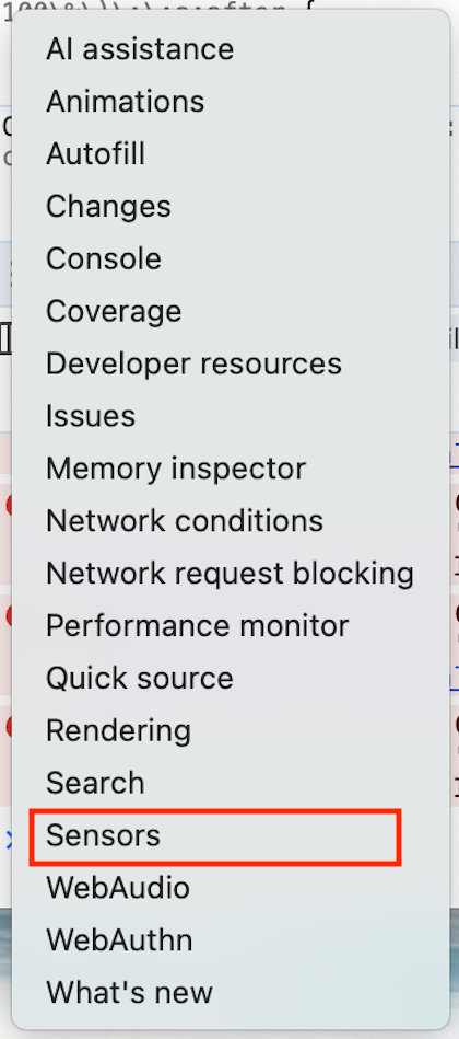 Chrome DevTools Sensors panel