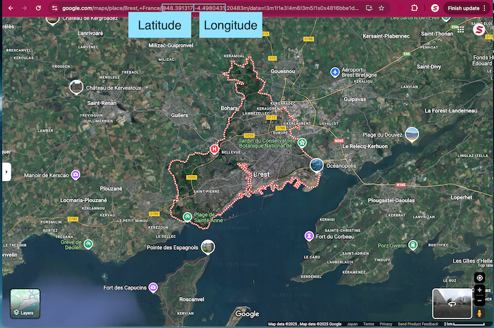 Google Maps showing lat/long in URL